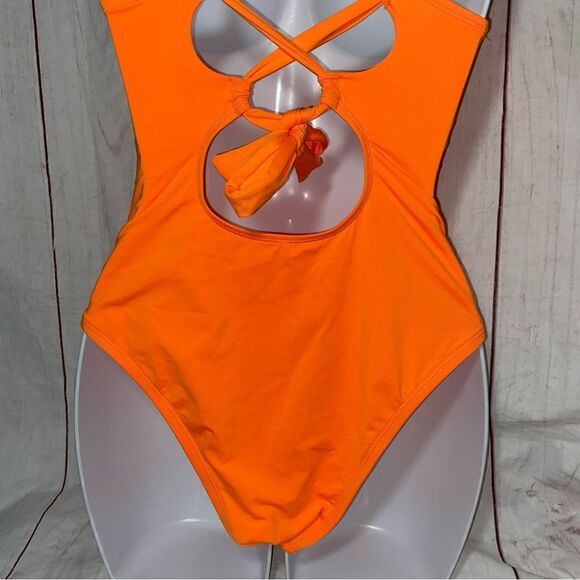 NEW! Lucky Brand Women's Sea of Love|One Piece Swimsuit|Neon Tangerine | Small - Picture 6 of 9
